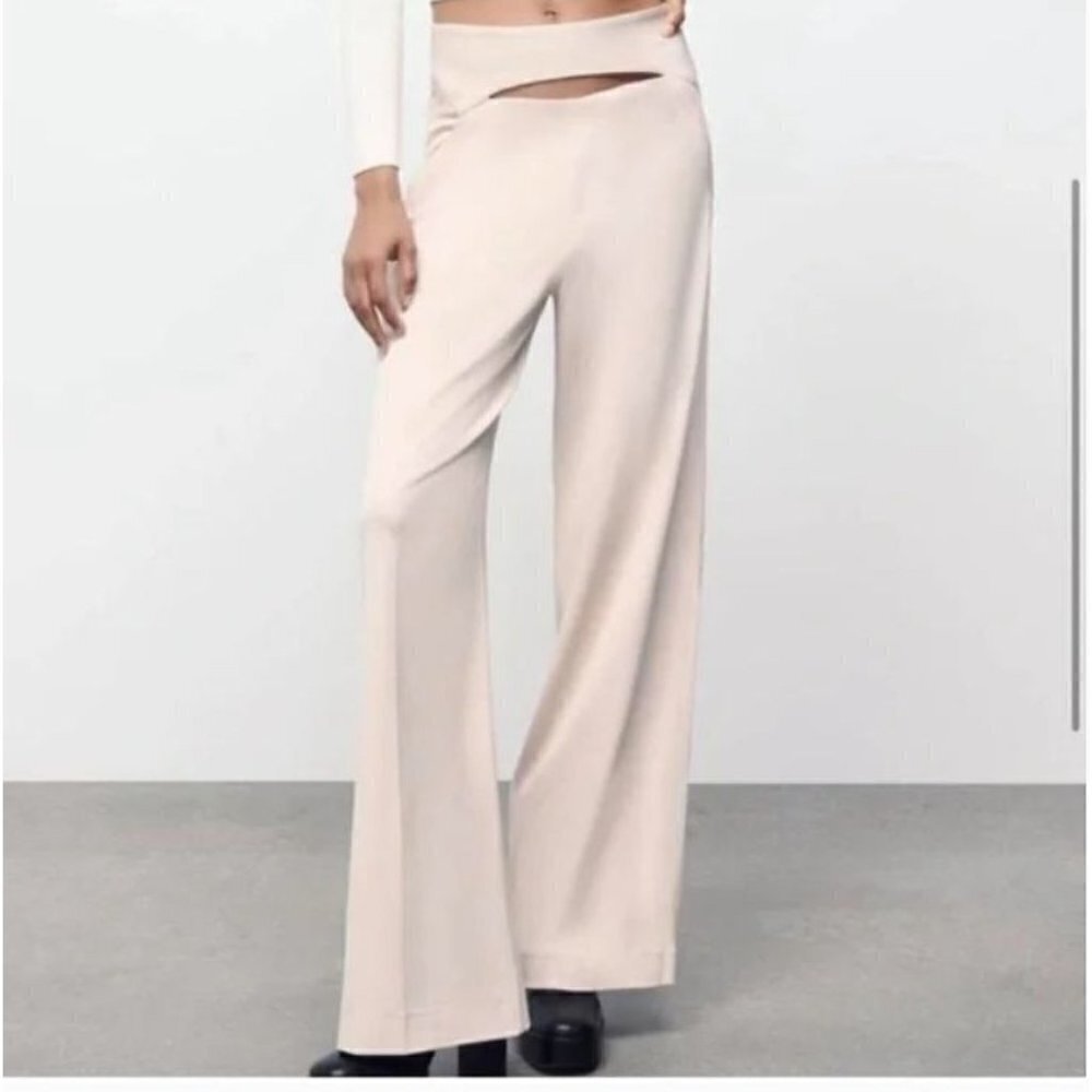 Zara Wide Leg Cutout Pants in Light Beige